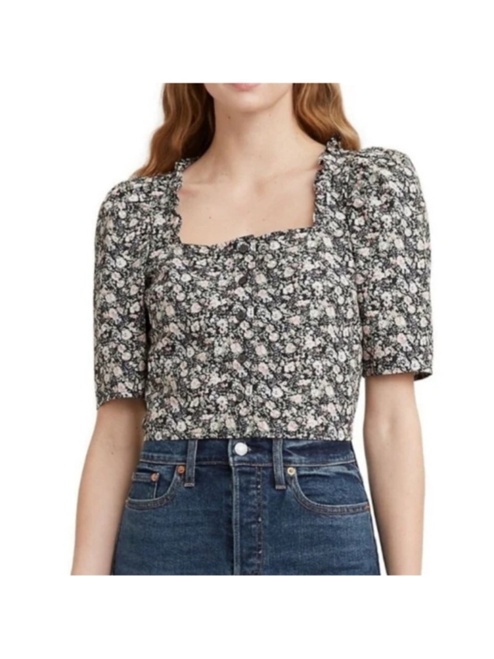 Levi's Joella Puff Shoulder floral Cropped Blouse size large